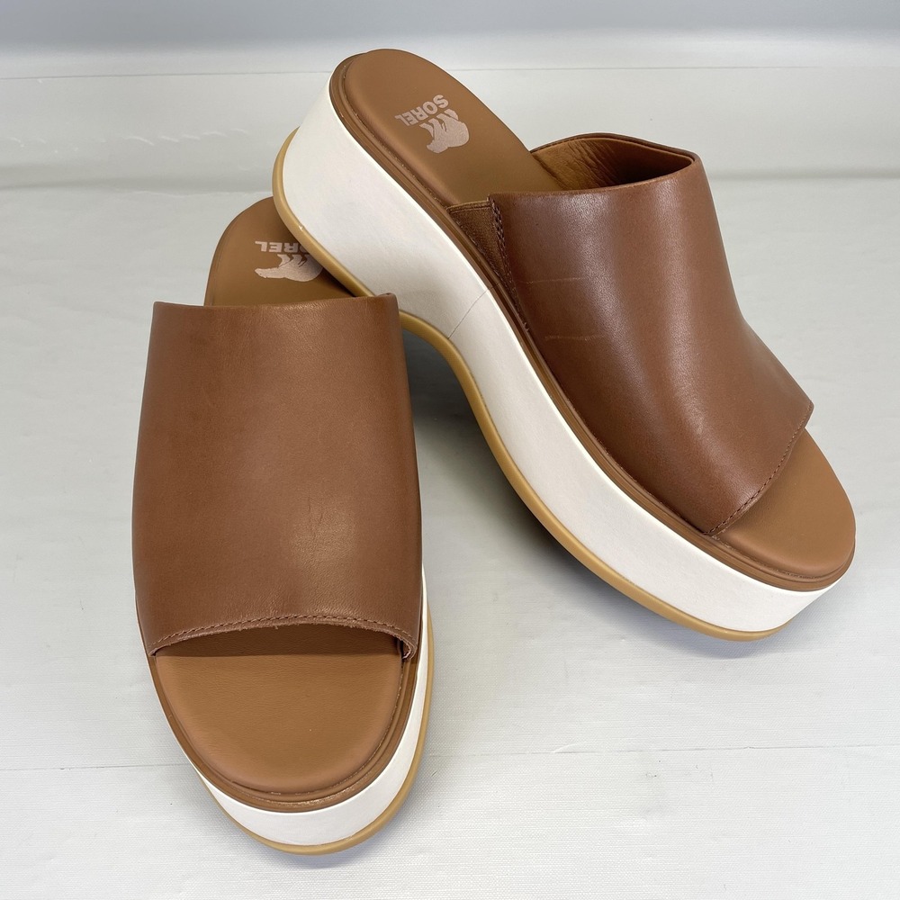 Sorel Dayspring Slide Platform Sandals Womens Size 8 Brown Leather Comfort Shoes - Picture 2 of 10